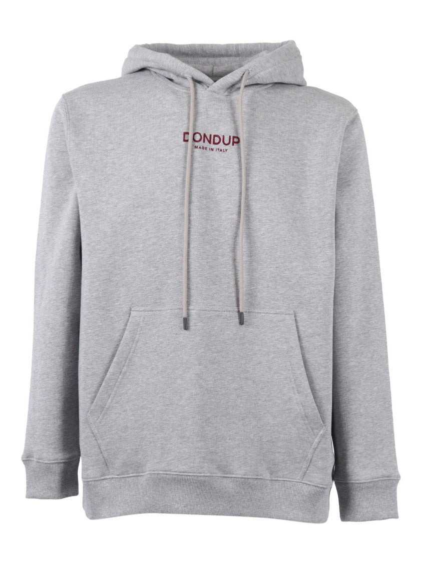 Dondup Light Grey Cotton Hoodie With Adjustable Drawstring