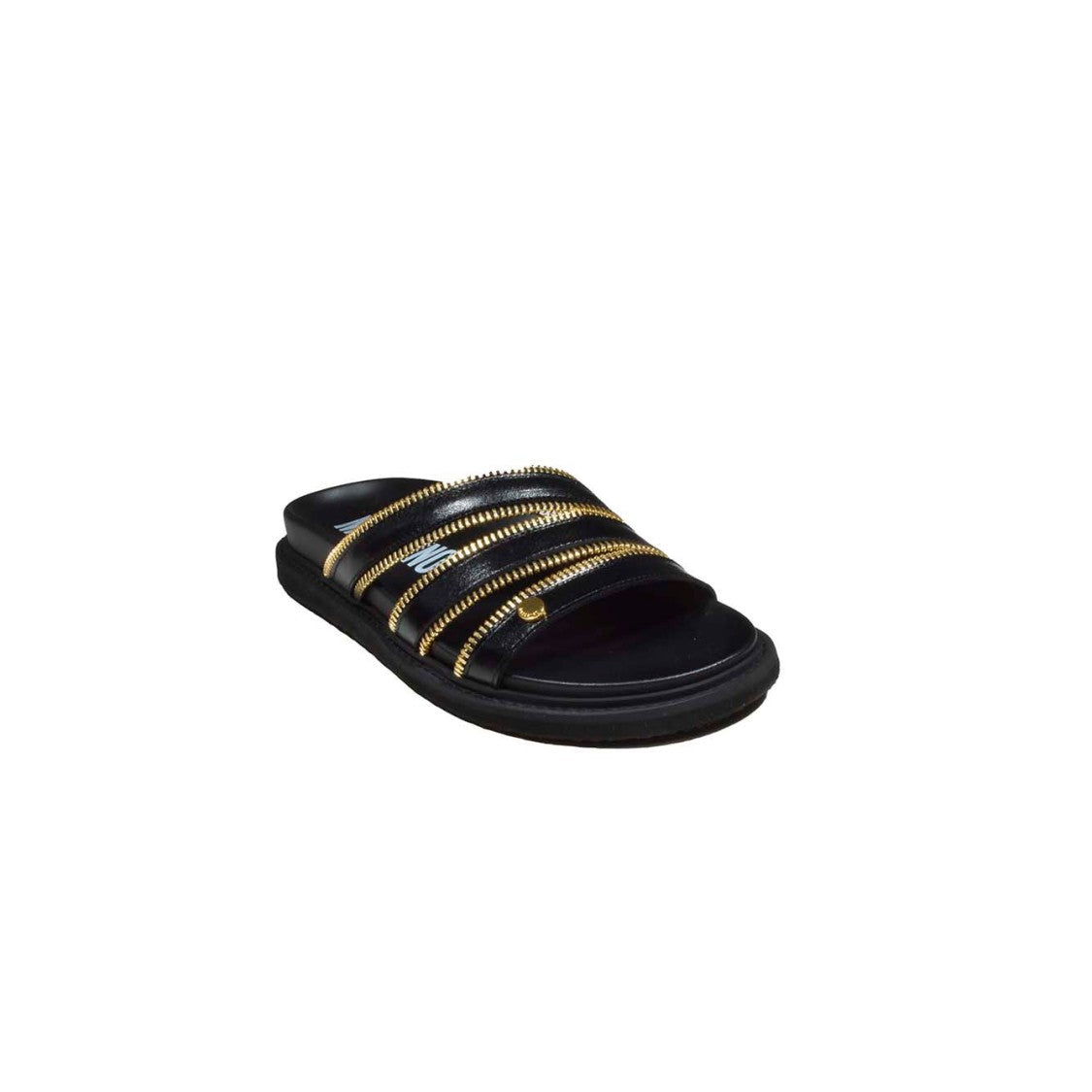 Moschino Zipper Black Leather Sandals