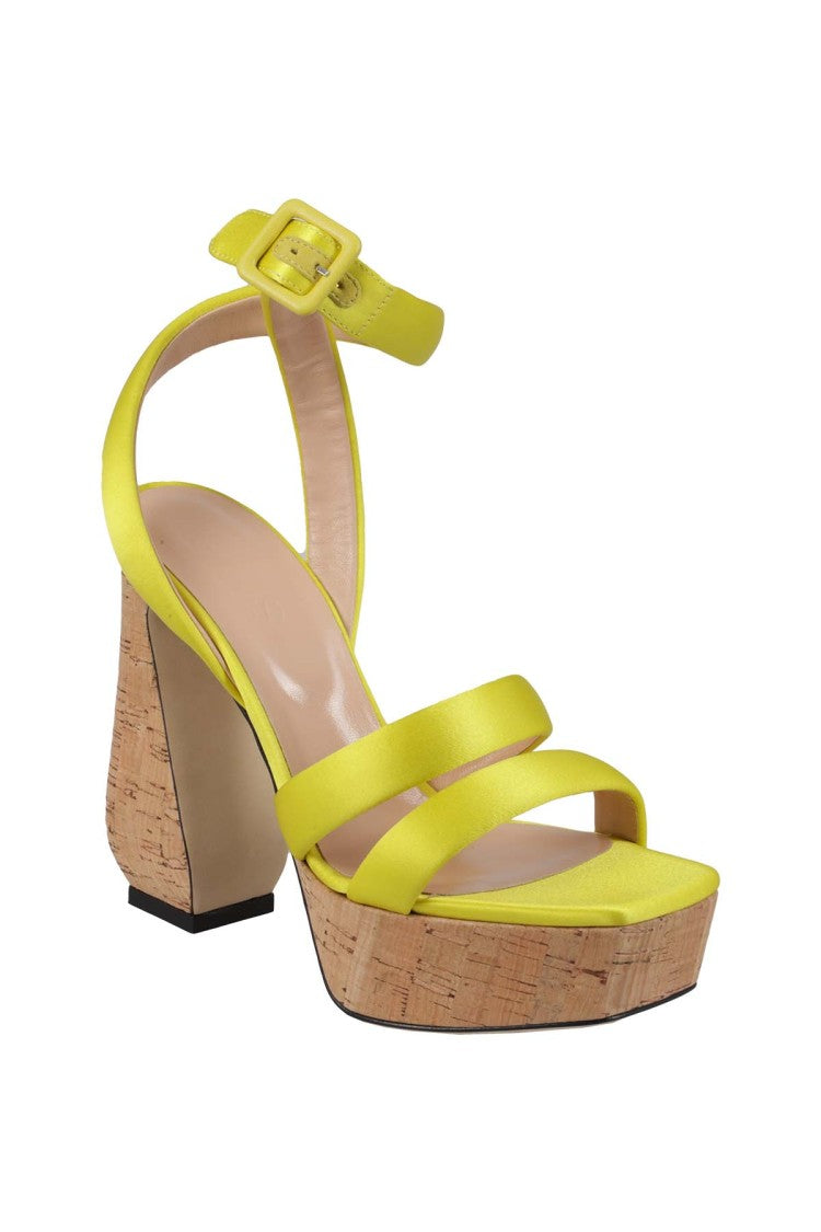 Si Rossi Citron Crepe Satin Sandals With Cork Platform