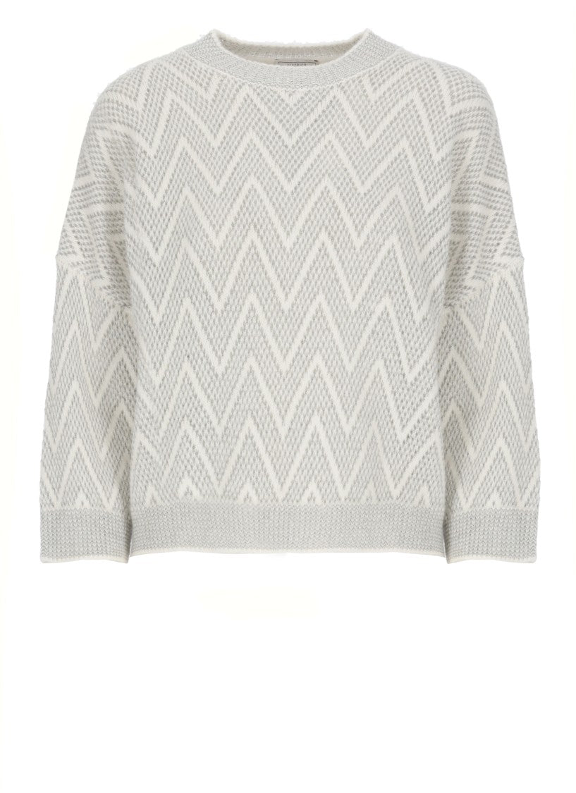 Peserico Grey And Ivory Wool And Sweater