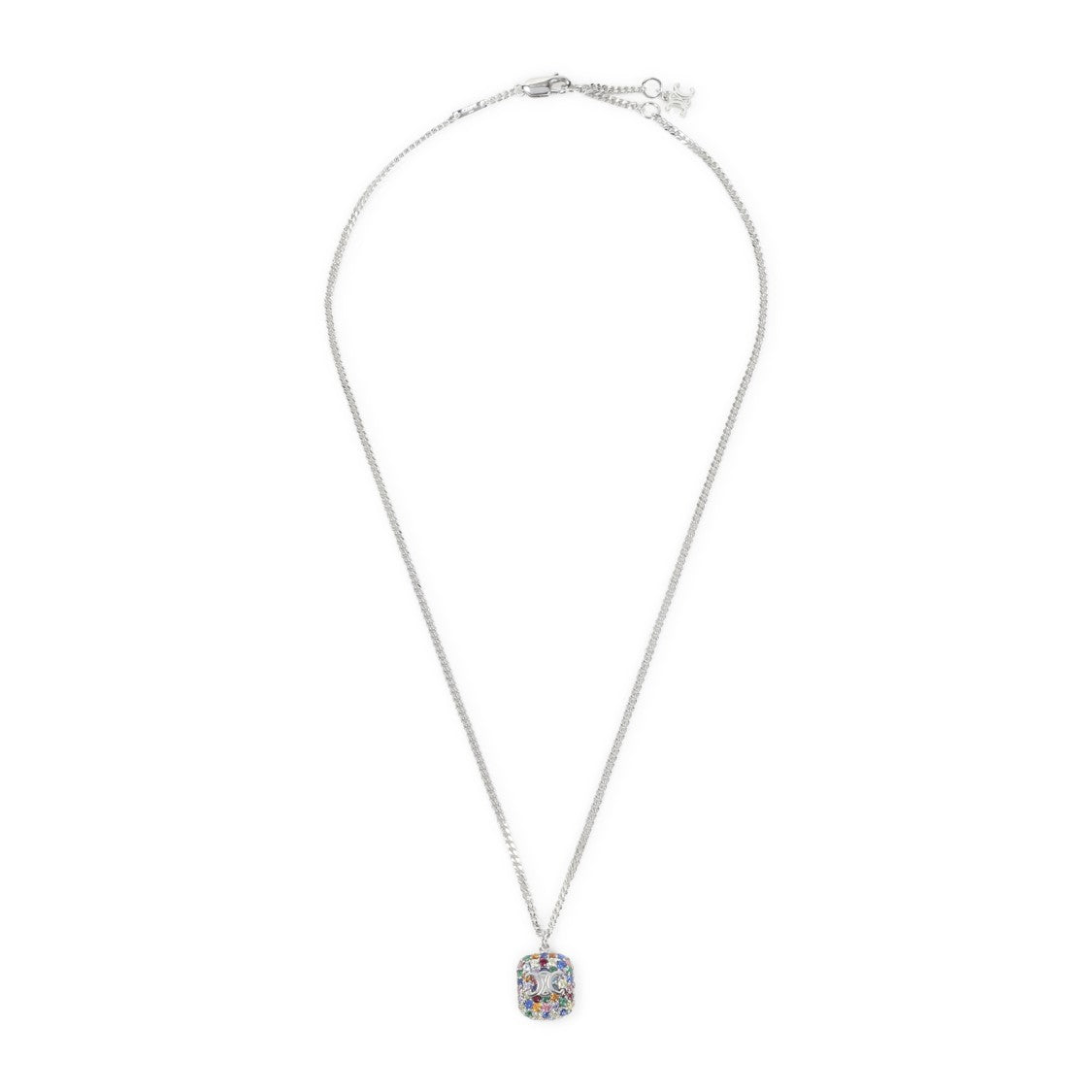 Celine Multicolor Crystal-Embellished Silver Brass Pendant Necklace