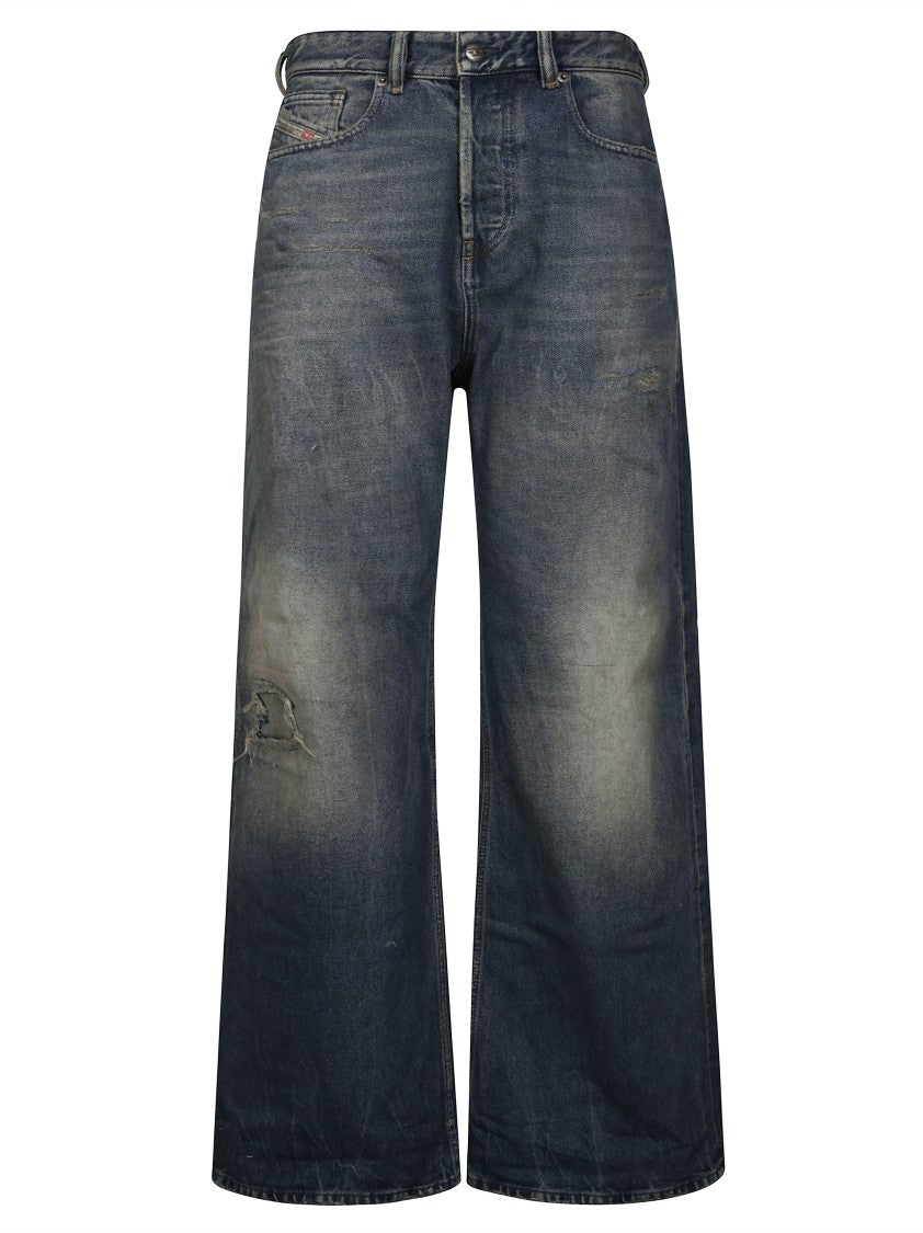 Diesel Wide-Leg Vintage Wash Jeans With Distressed Detailing