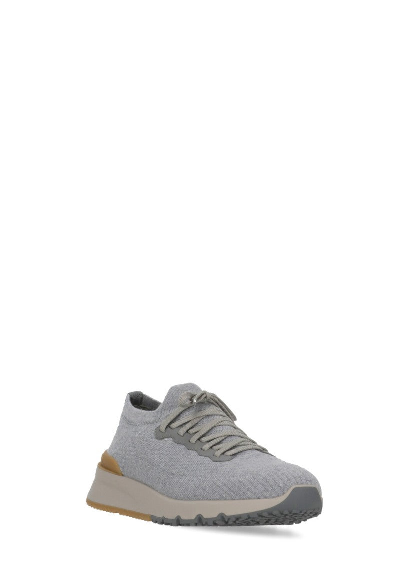 Brunello Cucinelli Wool Knitted Sneakers With Raised Logo