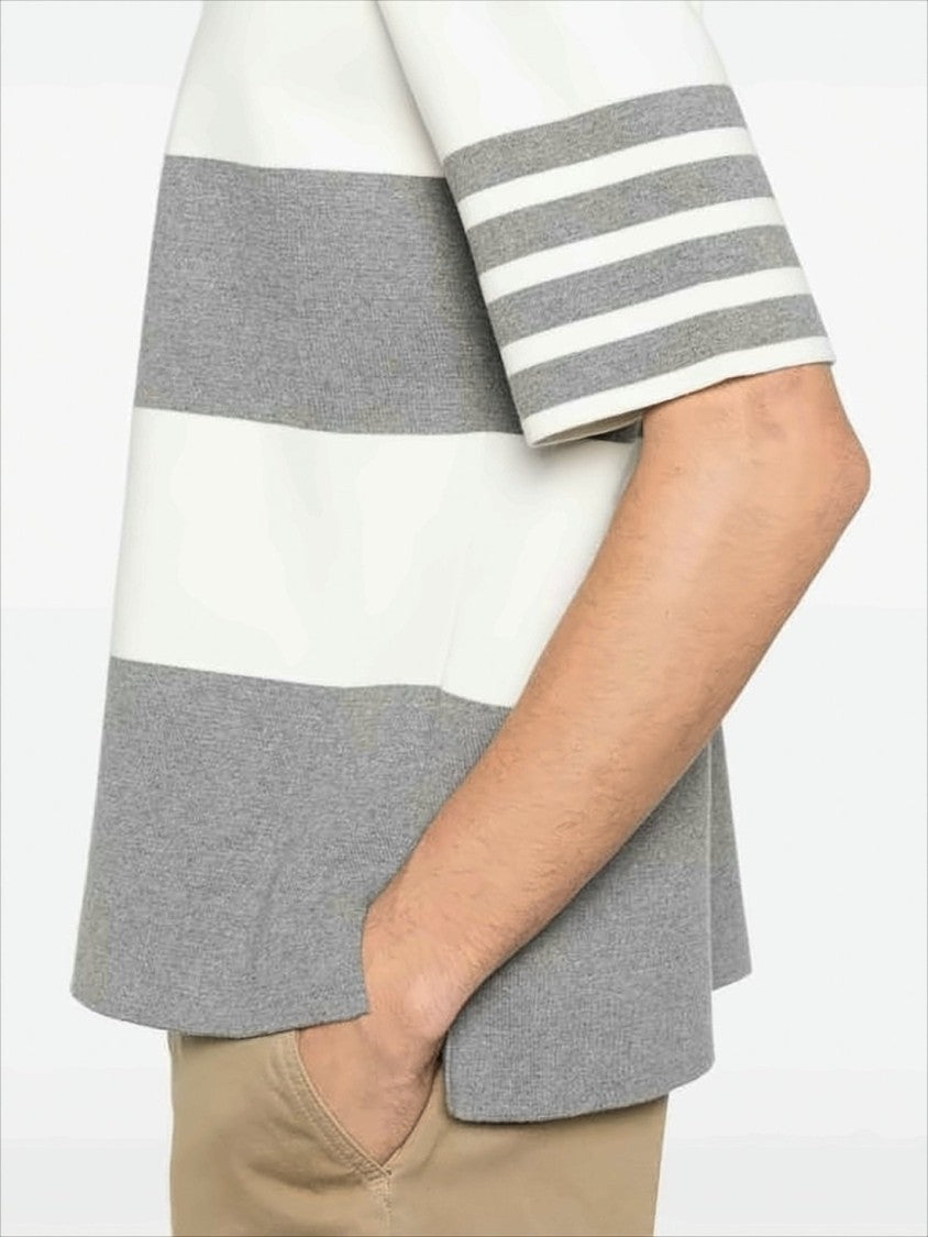 Thom Browne Short-Sleeved Polo Shirt With Horizontal Stripes And Classic Collar