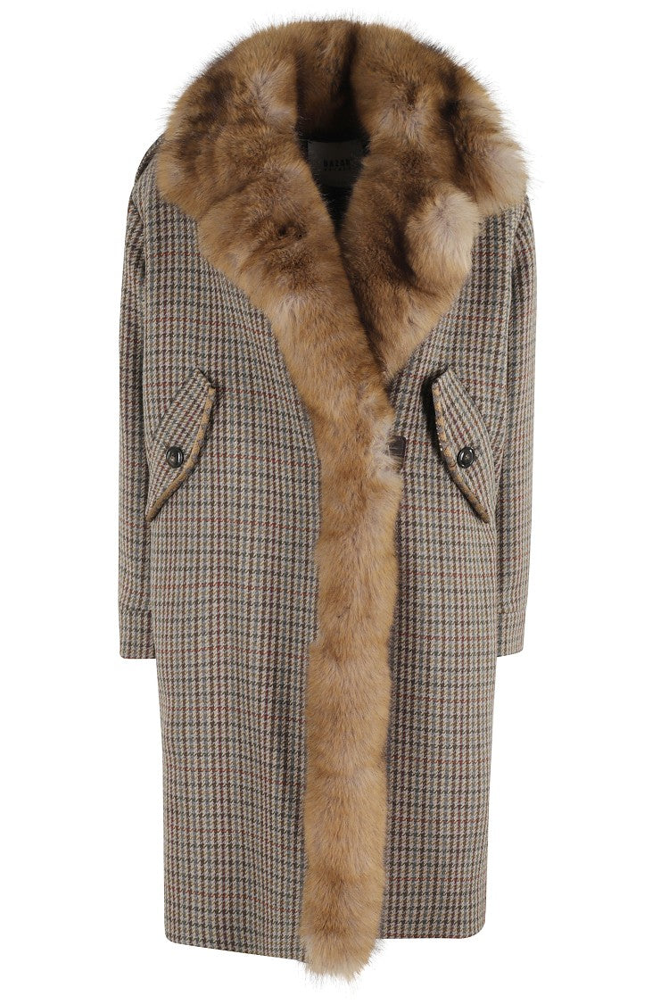 Bazar Deluxe Houndstooth Pattern Wool Blend Coat