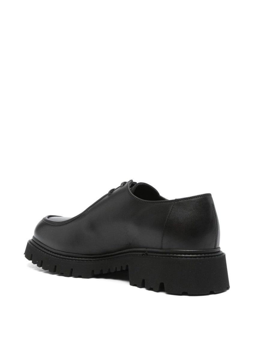 Doucal's Black Leather Derby Shoes