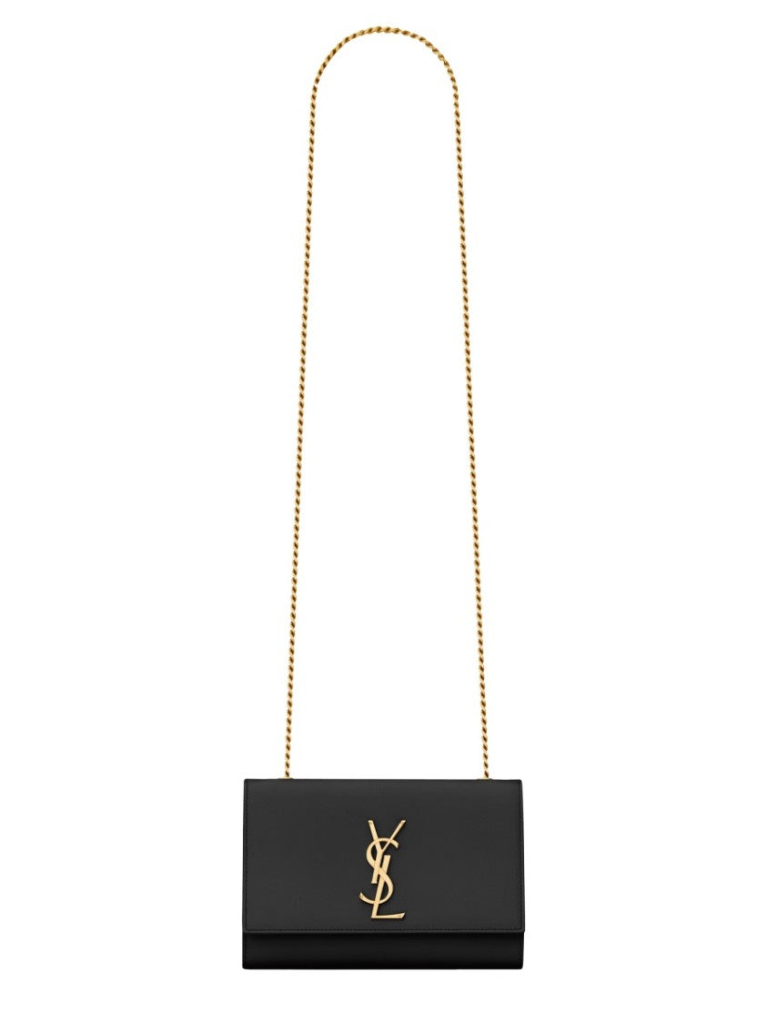 Saint Laurent Structured Black Calfskin Shoulder Bag With Metallic Logo