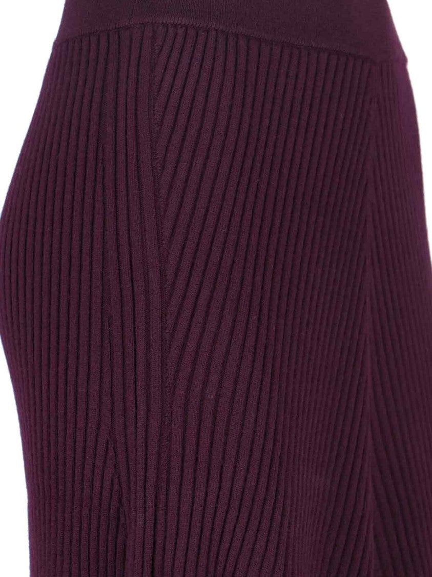 Victoria Beckham Ribbed Merino Wool Midi Skirt – Bordeaux