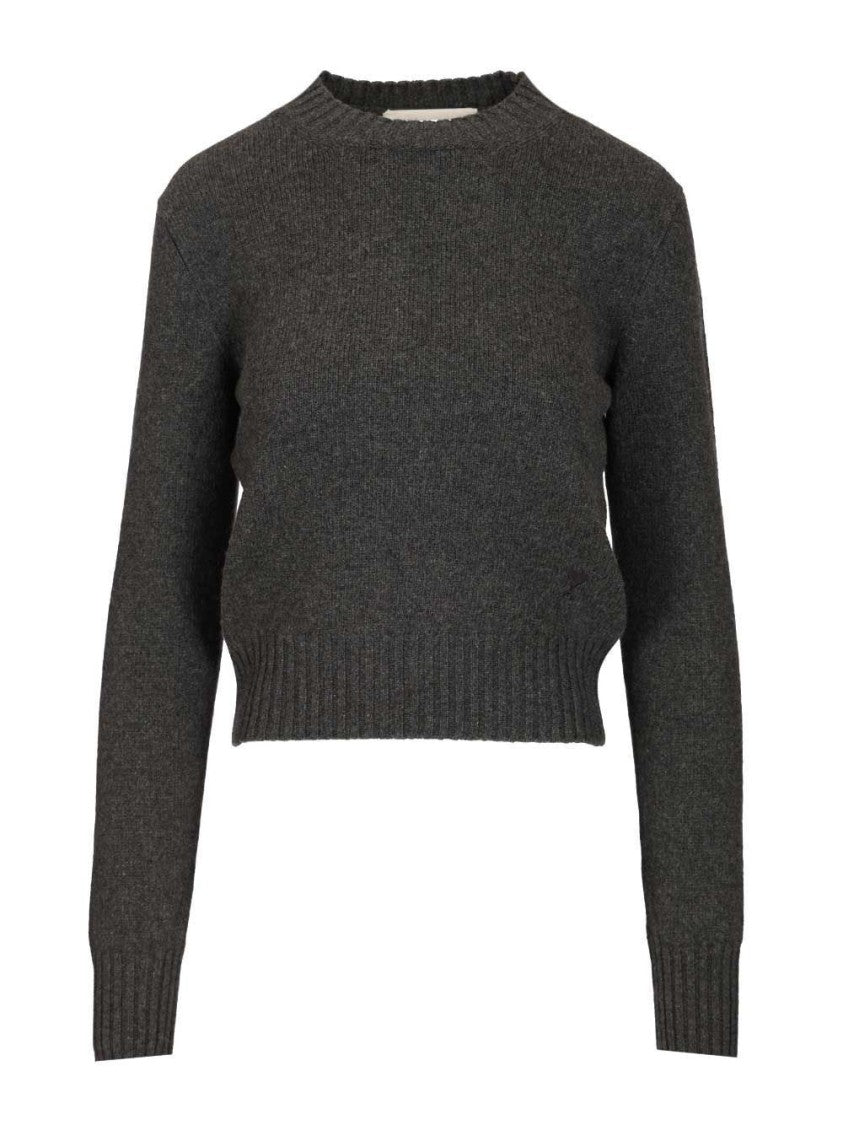 Ami Fine Knit Cashmere Sweater With Classic Crew Neckline