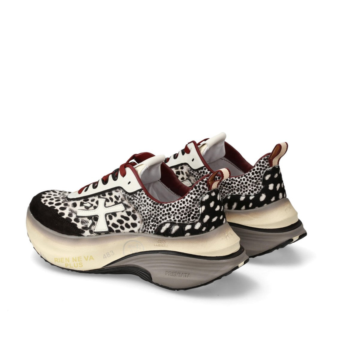 Premiata Hill Sneakers In Black And White Pony Hair With Black Suede And White Leather Inserts