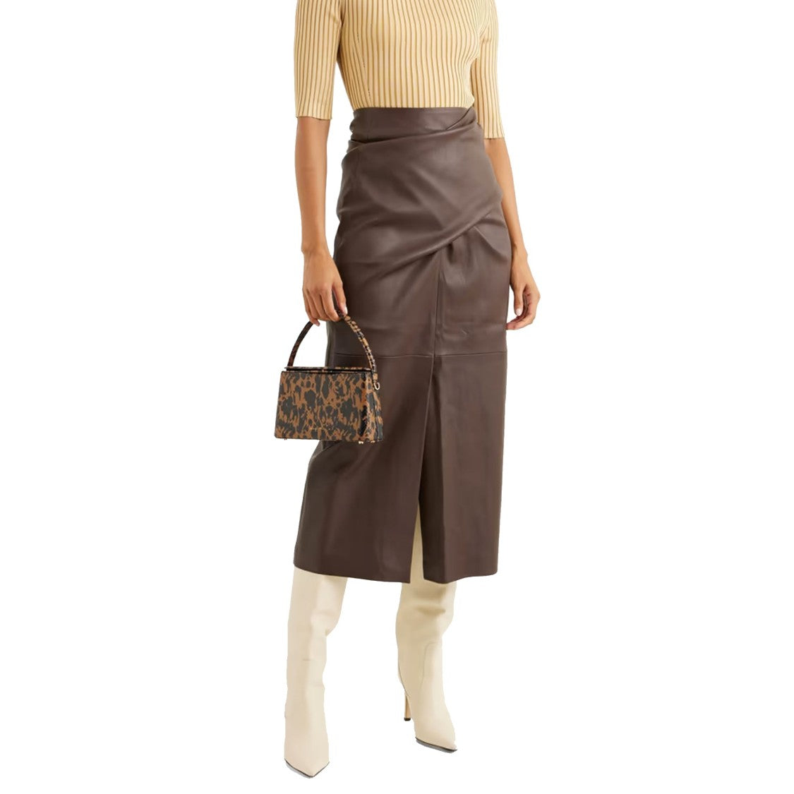 Brunello Cucinelli Brown Leather Skirt