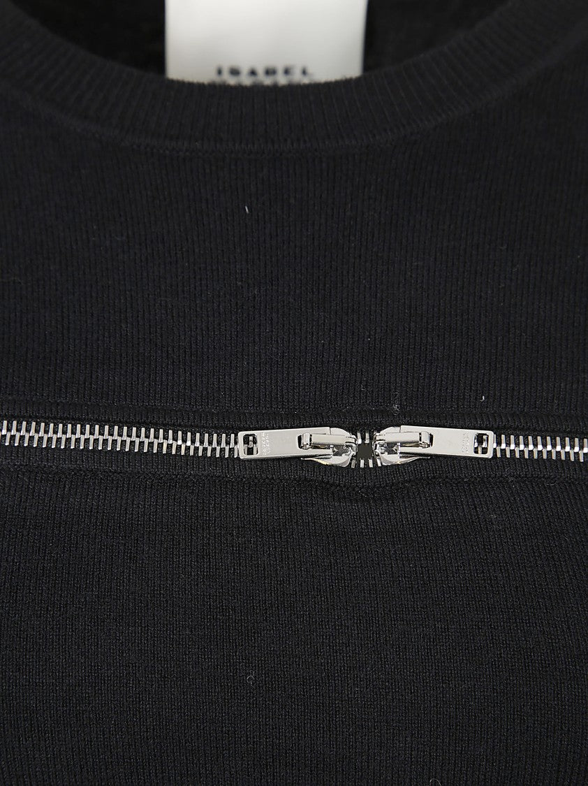 Isabel Marant Fitted Black Sweater With Silver Zipper Detail