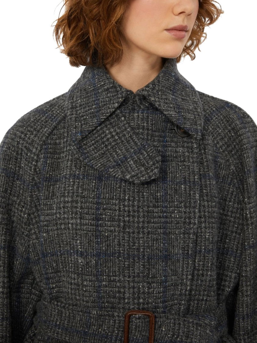 Max Mara Short Checkered Coat With Wide Collar