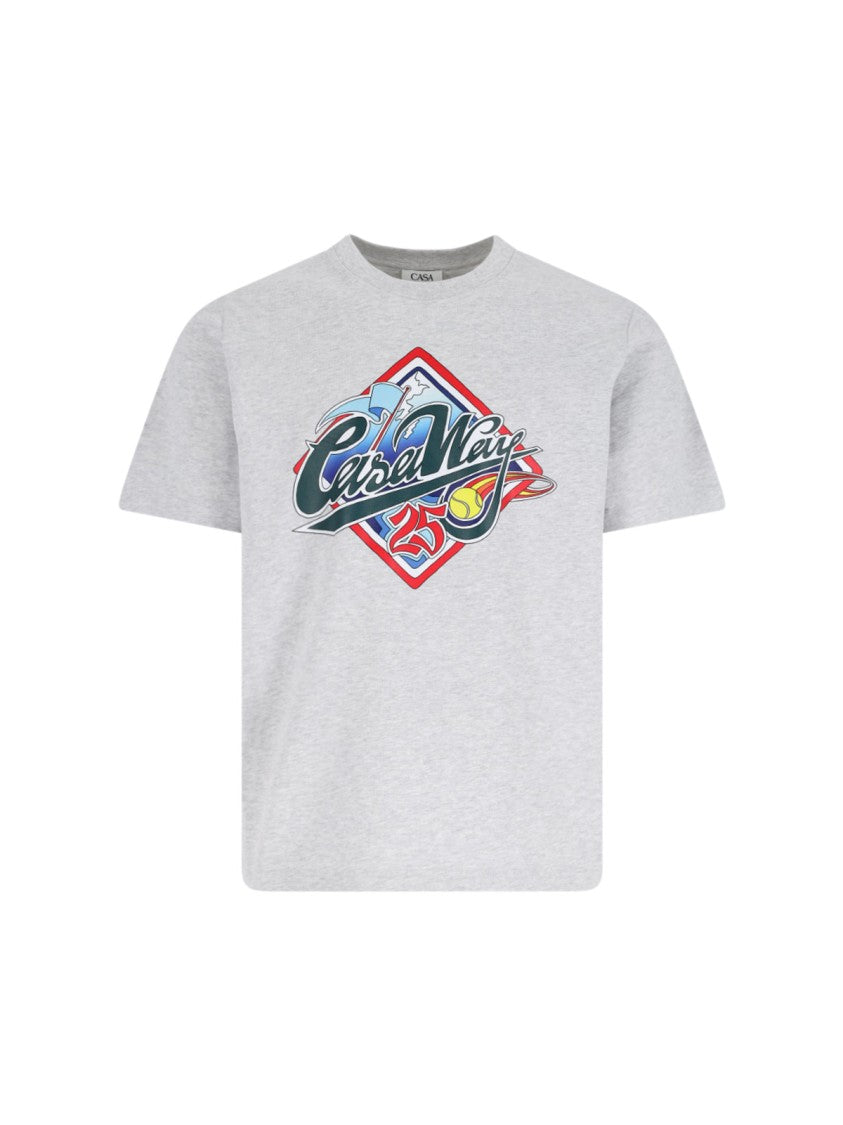 Casablanca Organic Cotton Grey T-Shirt With Logo Print