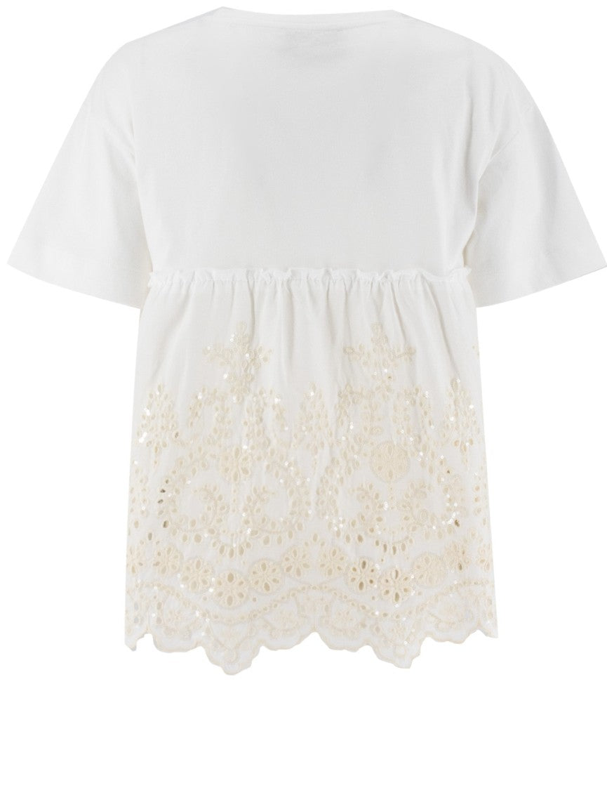 Ermanno Firenze Crew-Neck T-Shirt With Lace Detailing
