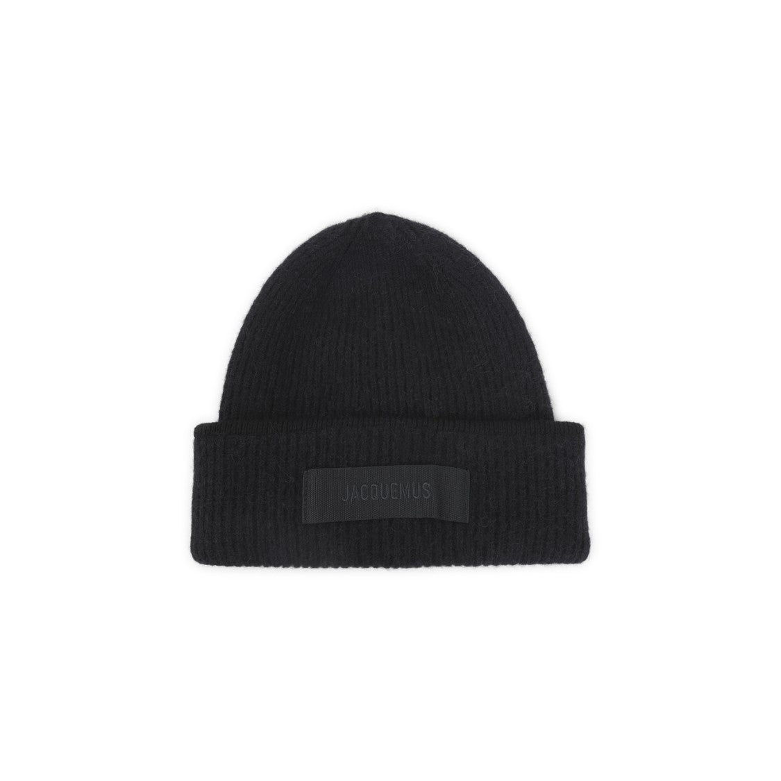 Jacquemus Ribbed Black Alpaca Wool Blend Beanie Hat