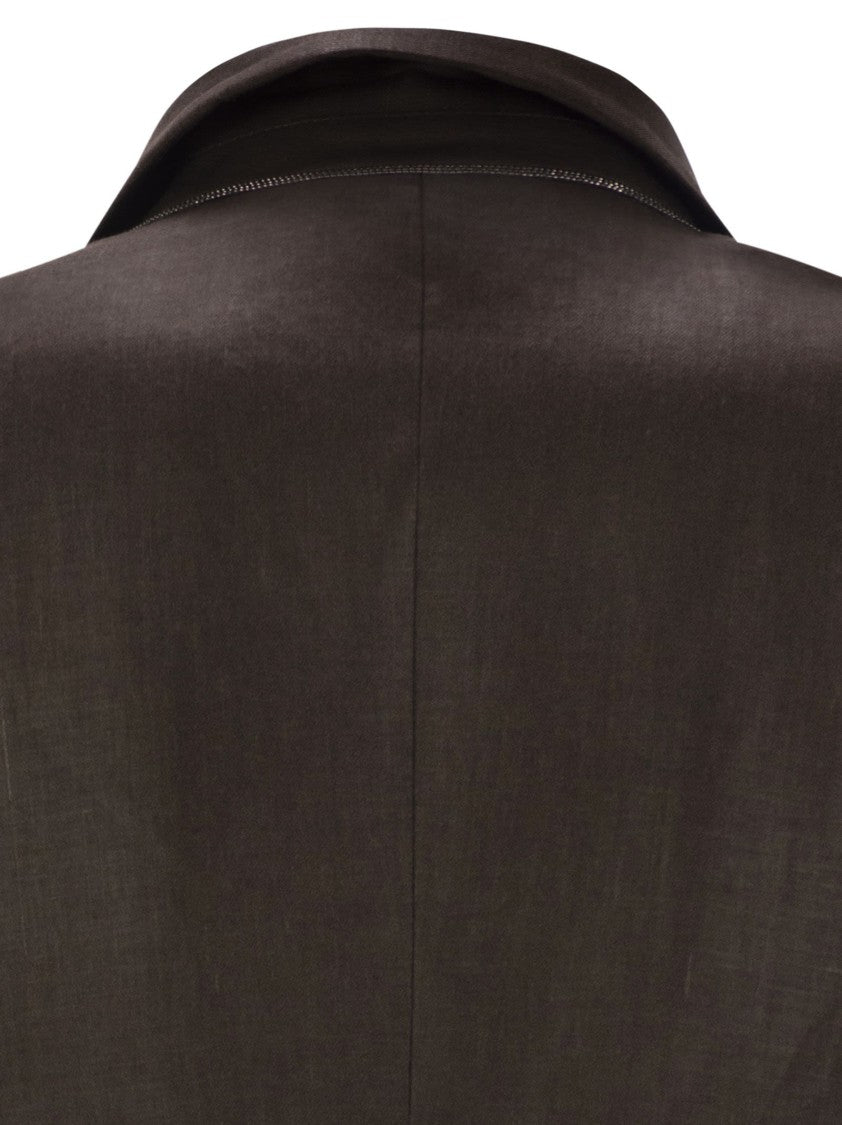 Brunello Cucinelli Shiny Linen Twill Jacket With Necklace