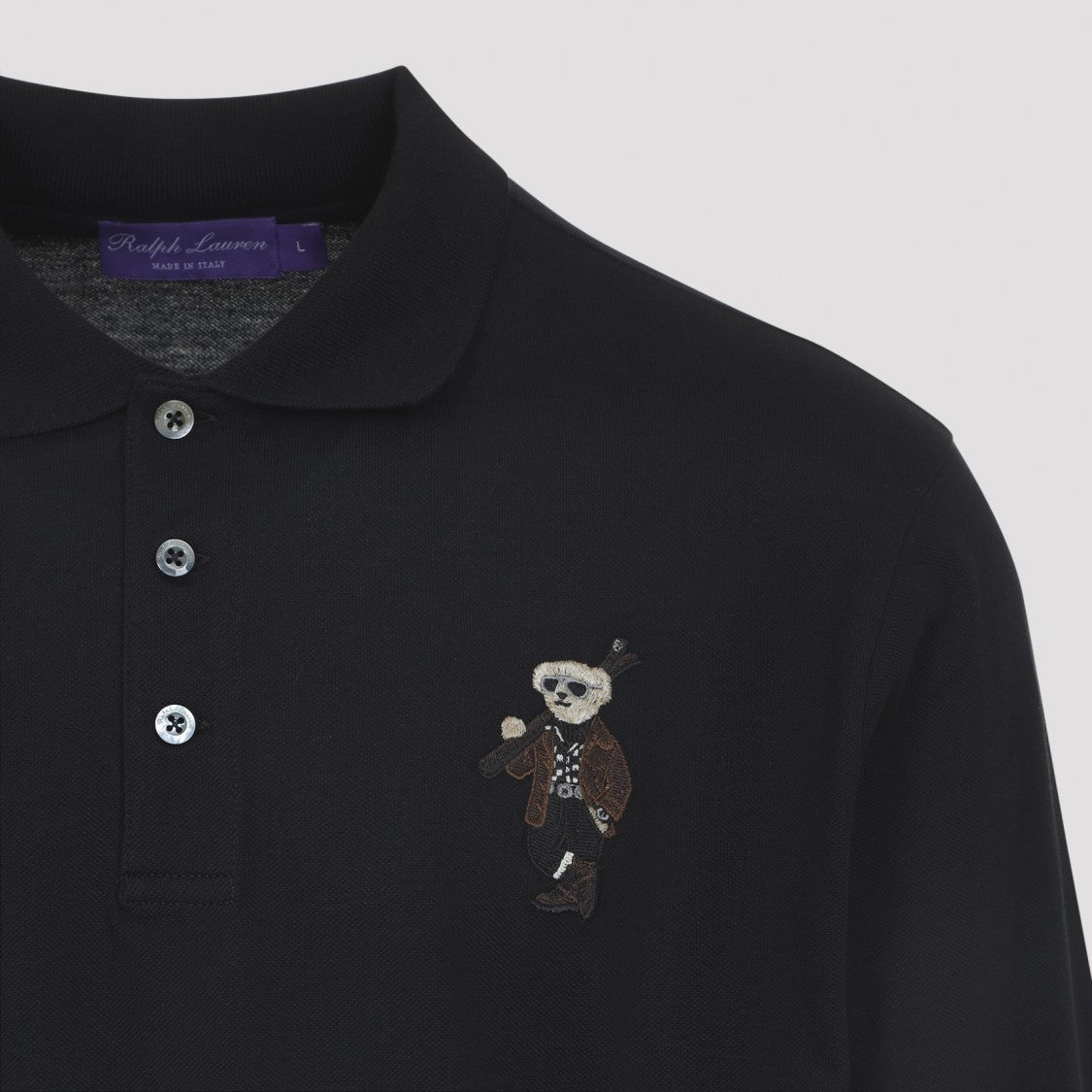 Ralph Lauren X Purple Label Long-Sleeve Polo Shirt With Embroidered Bear Motif