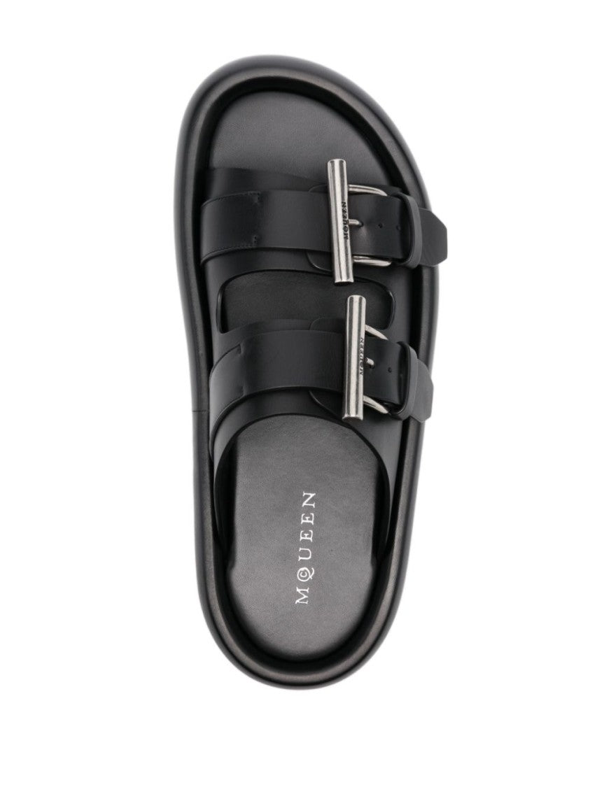 Alexander Mcqueen Double Buckle Black Sandals