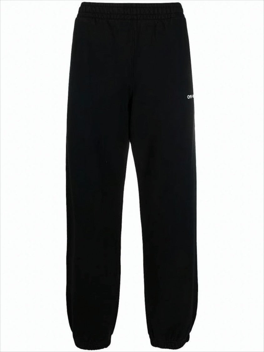 Off-White Relaxed Fit Black Cotton Off-White Jogger Pants With Graphic Prints