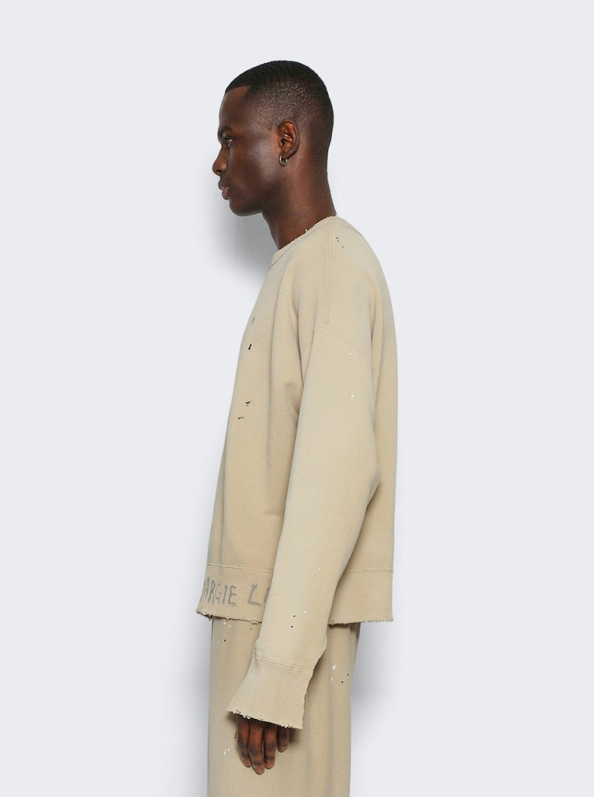 Maison Margiela Beige Distressed Paint Splatter Sweatshirt