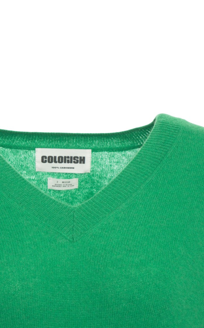 Crush V-Neck Cashmere Sweater With Ribbed Trims