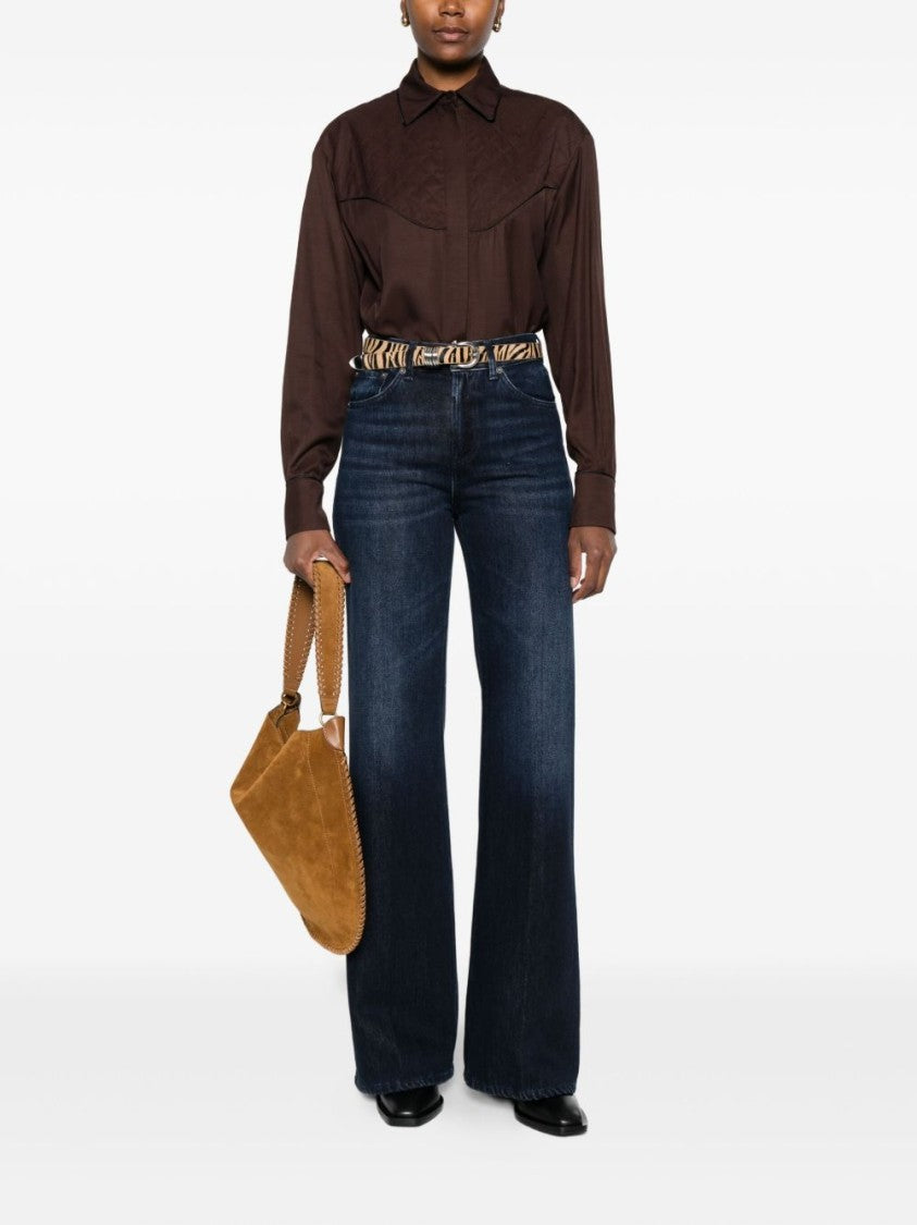 Golden Goose Brown Shirt With Quilted Yoke Detail