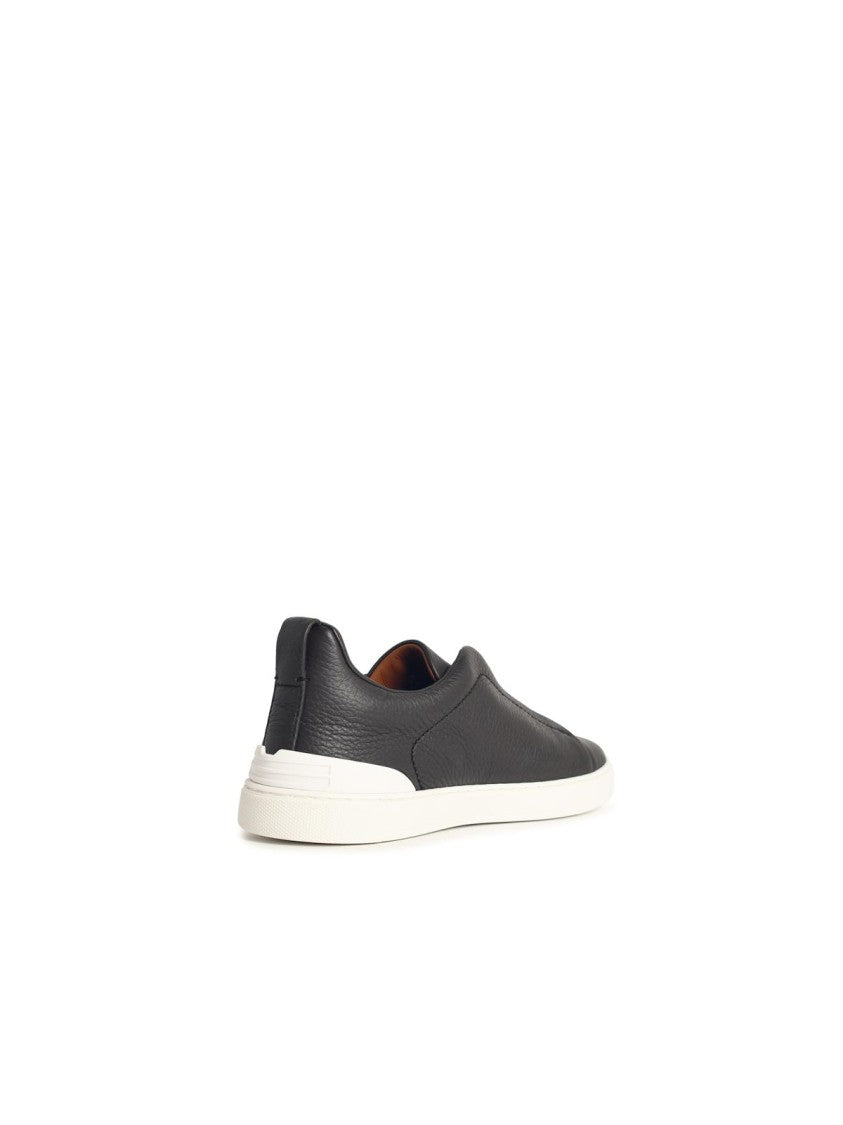 Zegna Triple Stitch' Brown Leather Sneakers
