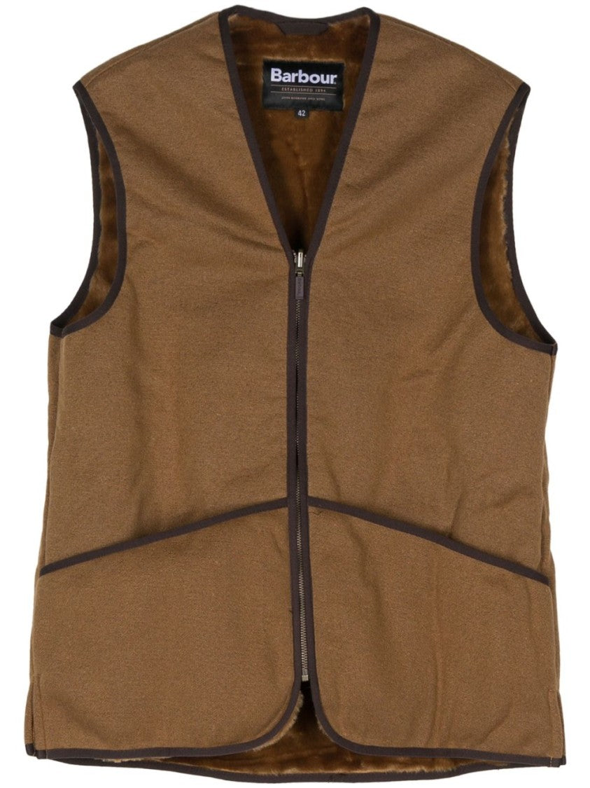 Barbour Sleeveless Brown Knitwear Vest With Zipper Closure