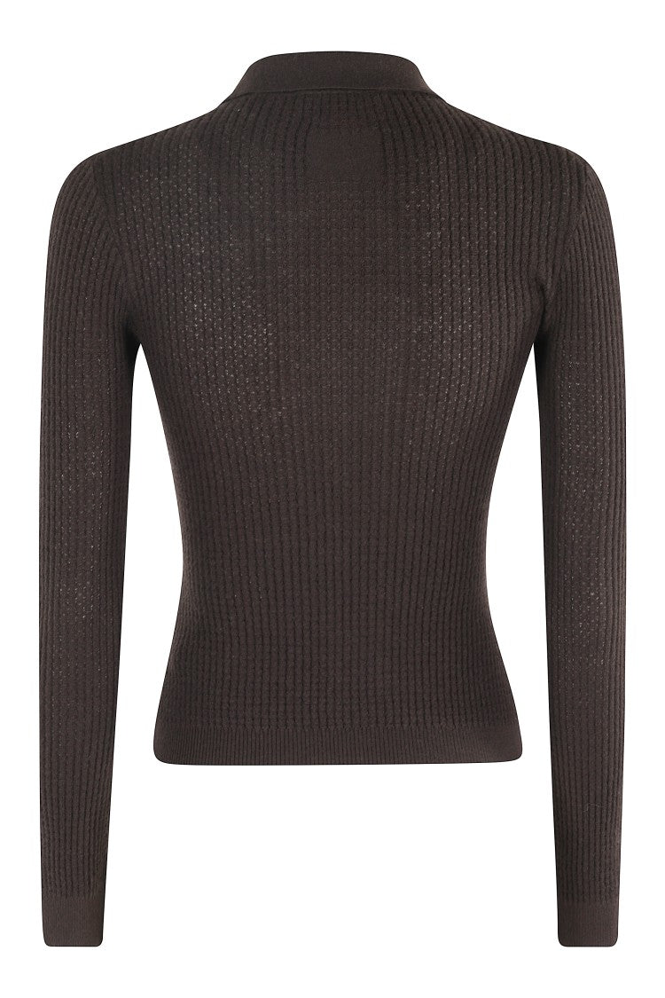 Guest In Residence Brown Textured Cashmere Shrunken Polo With Lapel Collar