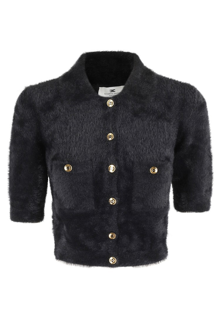 Elisabetta Franchi Tricot Sweater With Classic Collar And Gold-Tone Buttons