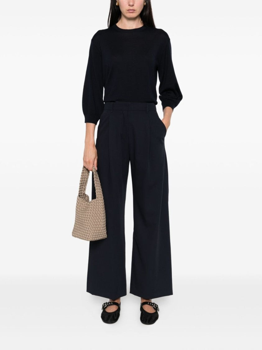 Max Mara Navy Blue Wool Trousers With Pleated Front