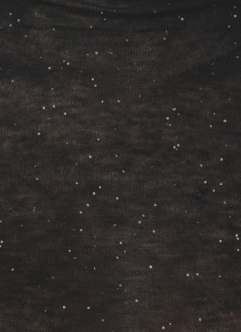Pinko High Neck Black Wool Sweater With Micro Paillettes