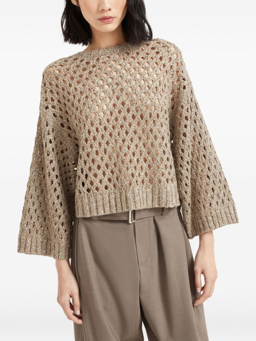 Brunello Cucinelli Open-Knit Cropped Sweater With Boxy Silhouette