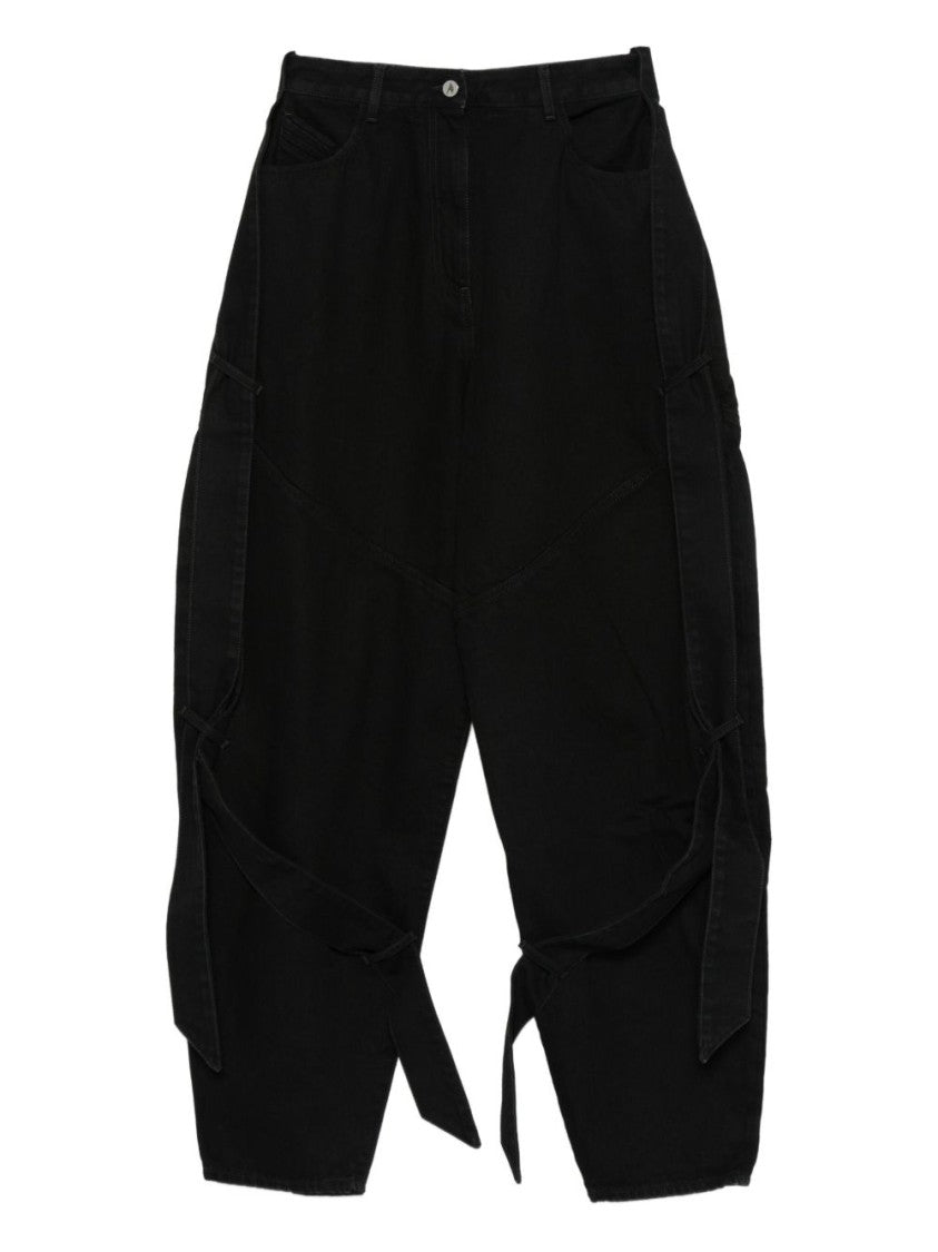 The Attico Voluminous Black Jeans With Unique Ties