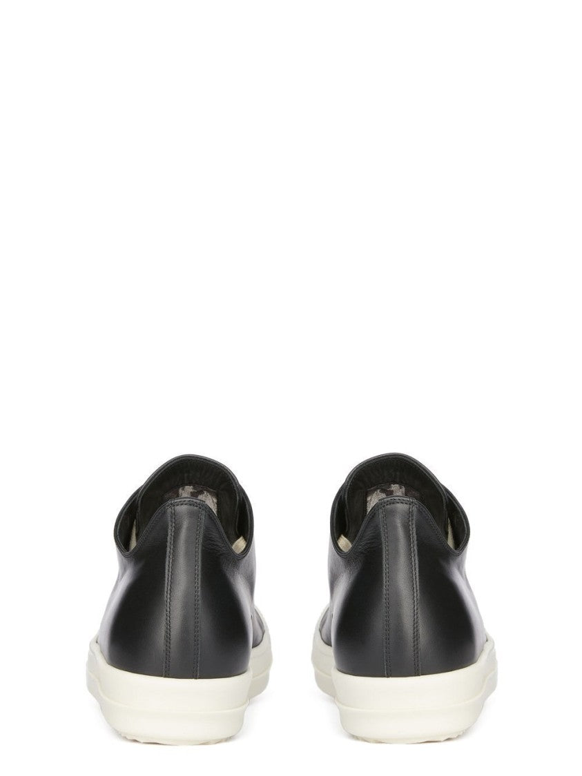 Rick Owens Black/Cream Grain Calf Leather Low Top Sneakers