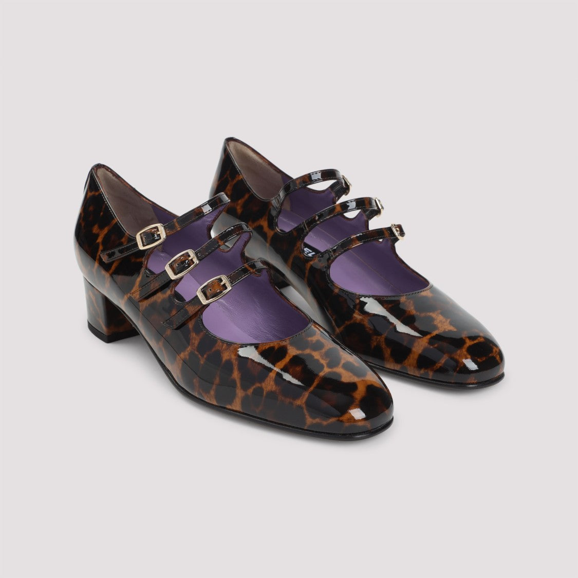 Carel Paris Kina Mary Jane Brown Leopard Patent Leather Pumps