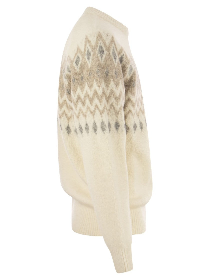 Brunello Cucinelli Icelandic Jacquard Buttoned Sweater In Alpaca, Cotton