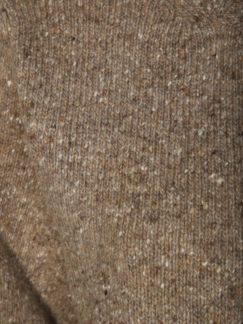 Daniele Fiesoli Speckled Brown Knitted Sweater With Classic Crew Neckline