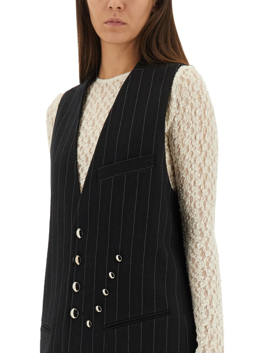 Isabel Marant Pinstripe Vest With Asymmetrical Silver-Tone Eyelets