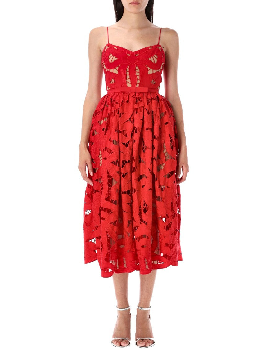 Self-Portrait Bow Embroidery Midi Dress