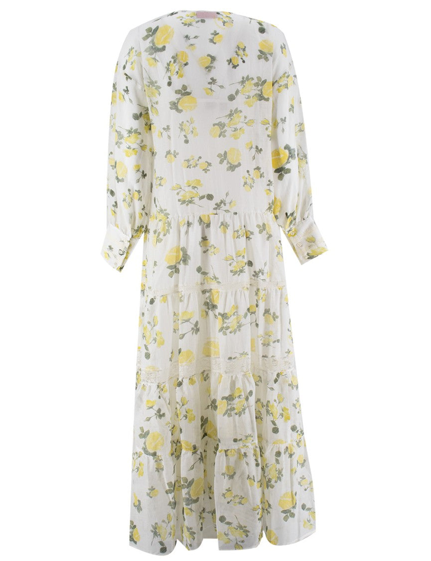 Ermanno Firenze Floral Print Long Dress With Lace Inserts