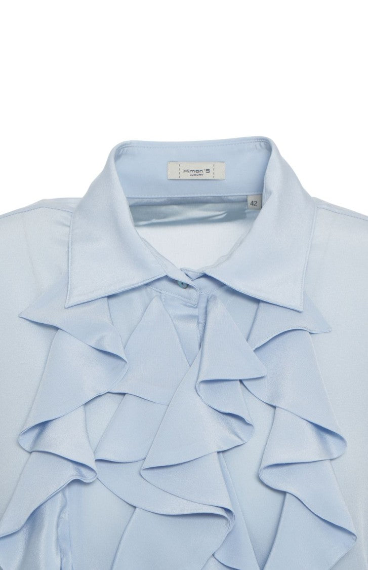 Himon's Ruffled Front Blouse With Classic Collar