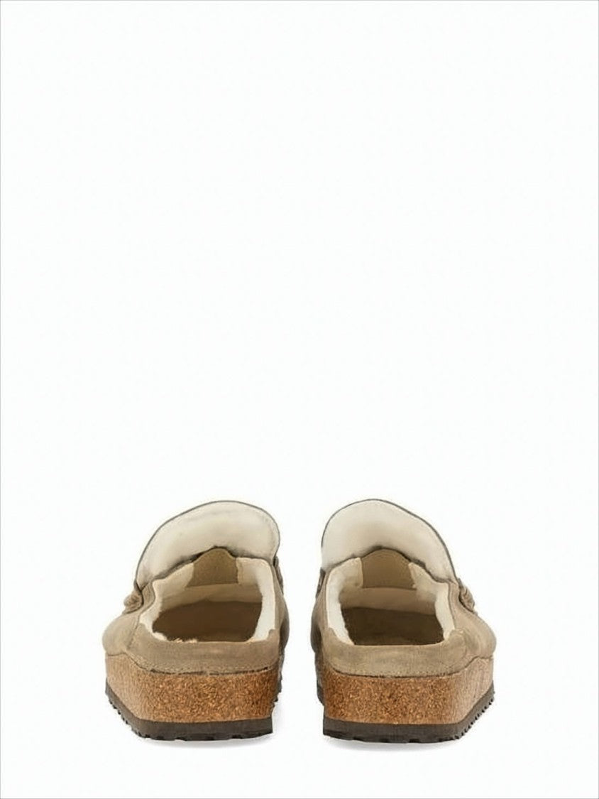 Birkenstock Brown Suede Mule With Classic Moccasin Stitching