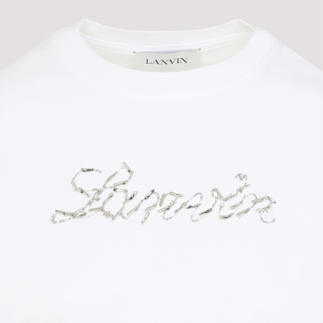 Lanvin Embroidered Script Logo White Cotton T-Shirt