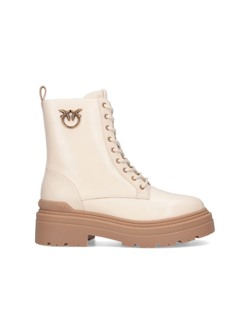 Pinko Ankle-High Leather Boots With Gold Hardware Detail
