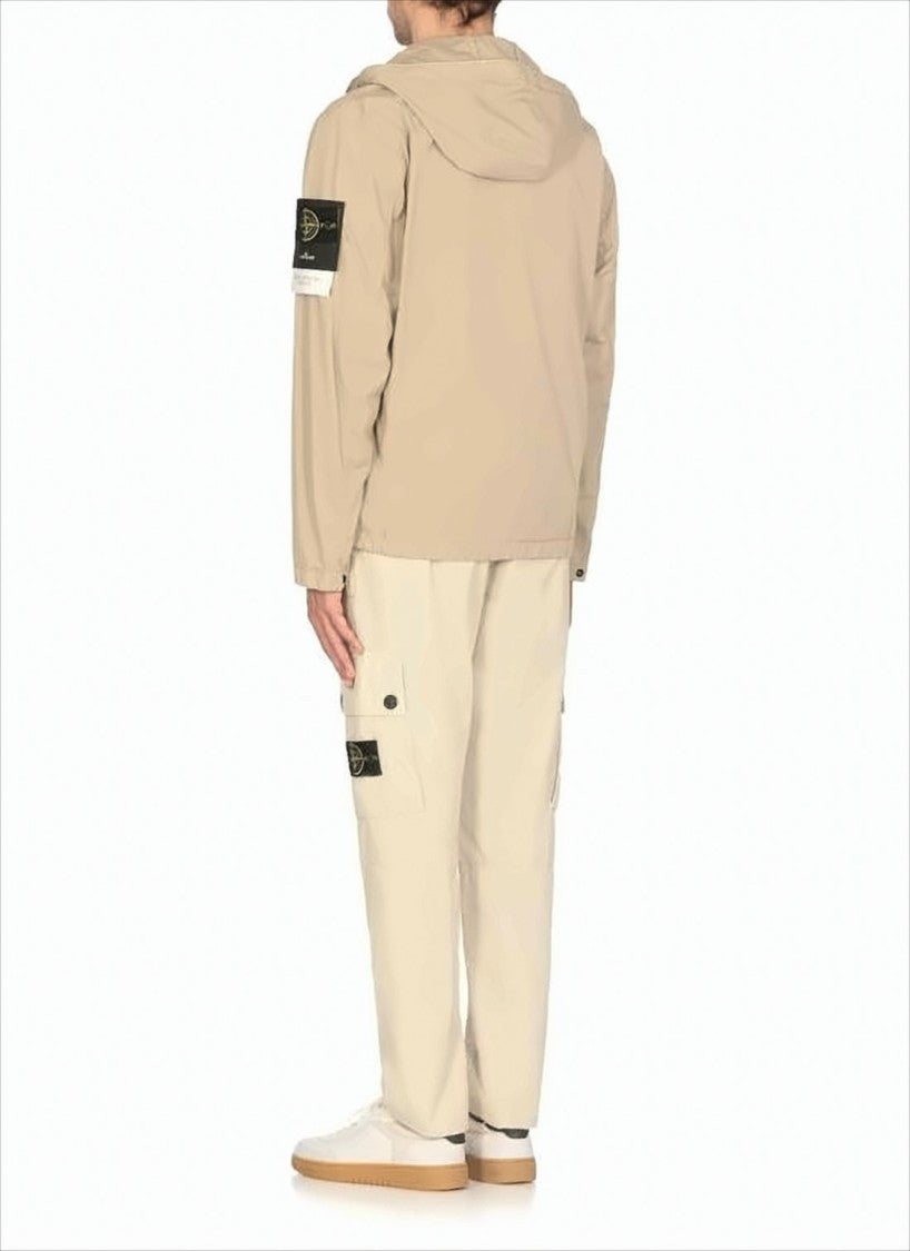Stone Island Lightweight Hooded Jacket With Logo Patch And Zip Closure