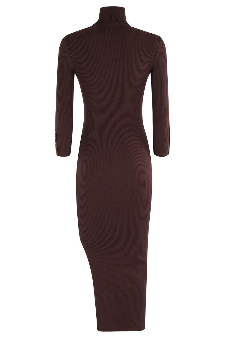 Elisabetta Franchi Midi Dress With High Neck And Side Slit Detail