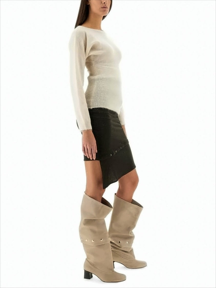 Paloma Wool Asymmetrical Black Midi Skirt With Layered Effect And Metallic Studs