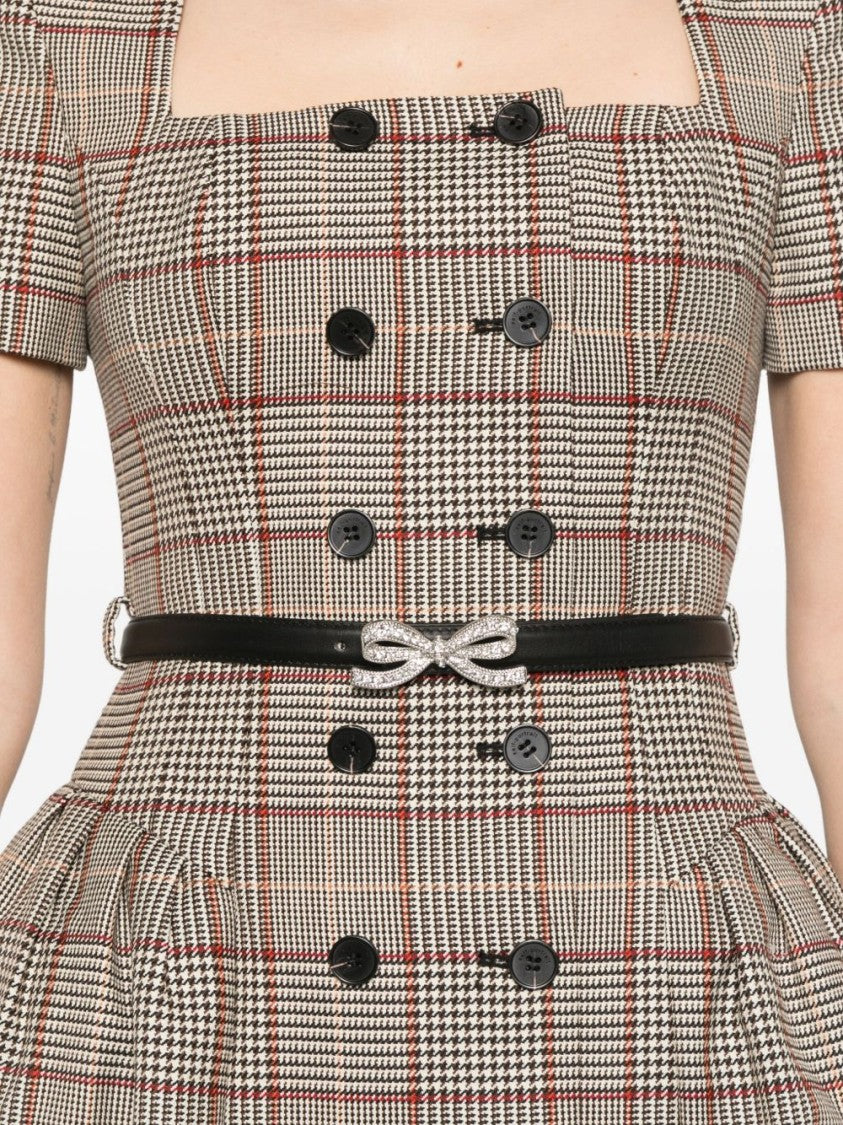 Self-Portrait Brown Check Short Sleeve Mini Dress